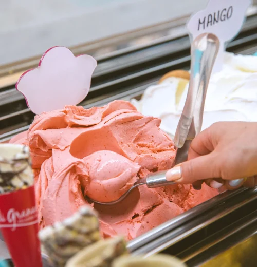 Waffle Fior di Granada con helado italiano y fruta